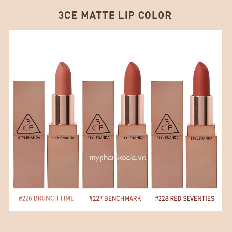 Son Thỏi Siêu Lì 3CE Matte Lip Color Vỏ Vàng