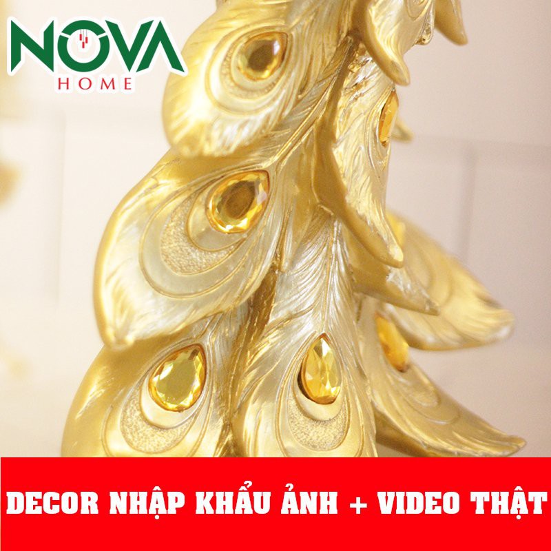 Tượng Decor cao cấp BỘ KHỔNG TƯỚC VÀNG trang trí phòng khách sang trọng, đẳng cấp, Hàng nhập khẩu tinh xảo Size Lớn