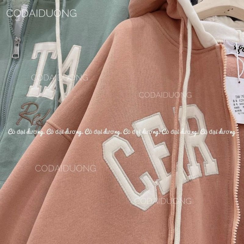 Áo Khoác Nữ Thêu CER TAIN Nón 2 Lớp Chống Nắng  -Hoodie Có Dây Kéo Kiểu Unisex - Chống Nắng Thu Đông