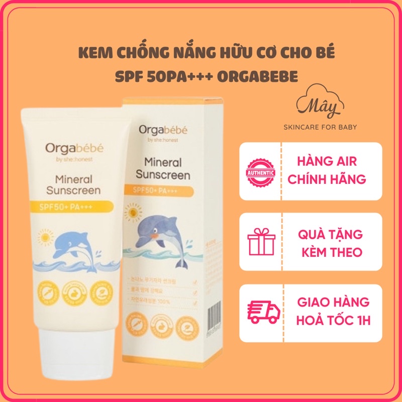 [Hàng Air - Chính hãng] Kem chống nắng hữu cơ Orgabebe SPF 50PA+++ cho bé từ sơ sinh - Nội địa Hàn