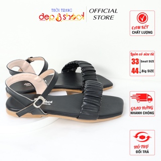 Giày Sandal nữ đế bệt quai ngang bèo nhún mũi vuông cao cấp Big Size Small Size