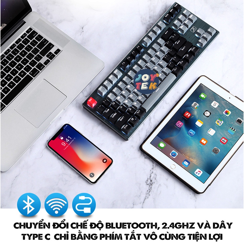 Bàn phím cơ không dây gaming blueototh RF912D, 3 mode kết nối, pin sạc lại dùng cho ipad, macbook, laptop, điện thoại PC