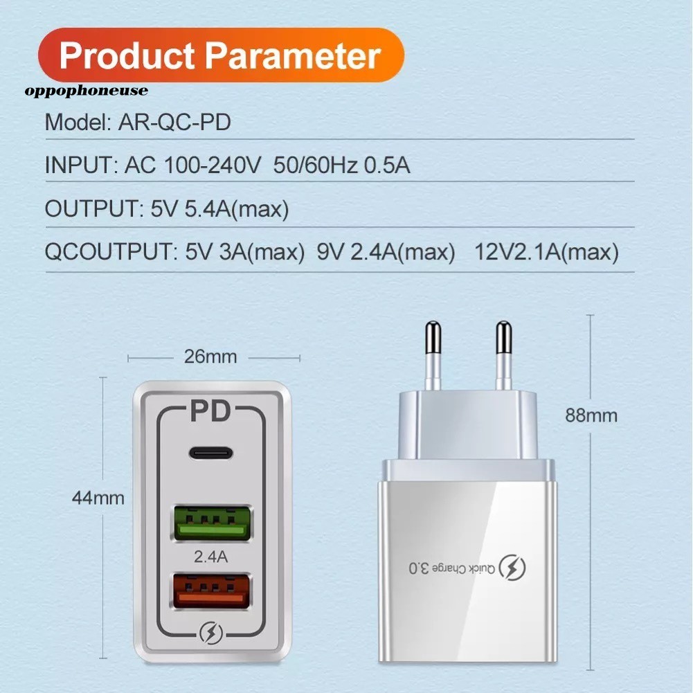 Bộ chuyển đổi sạc nhanh 3 cổng USB PD 18W QC3.0 dành cho điện thoại