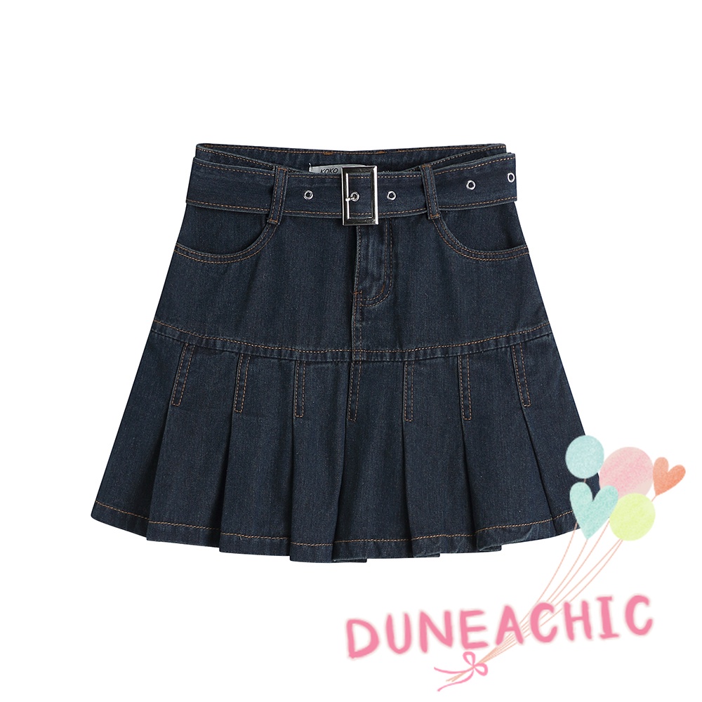 DUNEA Chân váy jean Dáng Chữ A Lưng Cao Xếp Ly Kiểu Retro Gợi Cảm Cho Nữ