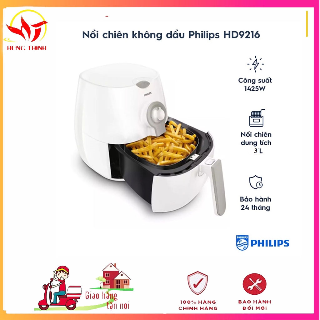 (BH 24 tháng toàn quốc) Nồi chiên không dầu Philips HD9216 3 Lít CS 1425W