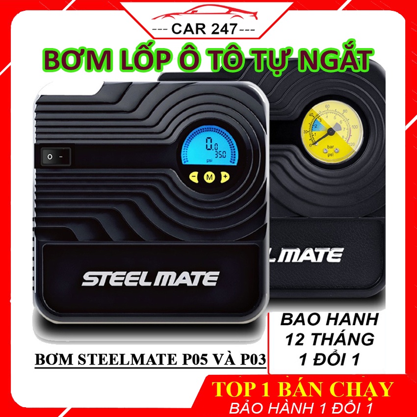 Bơm Lốp Ô Tô - Bơm Lốp steelmate - Điện Tử 1 Xi Lanh Có Đèn Tự Ngắt Khi Đầy