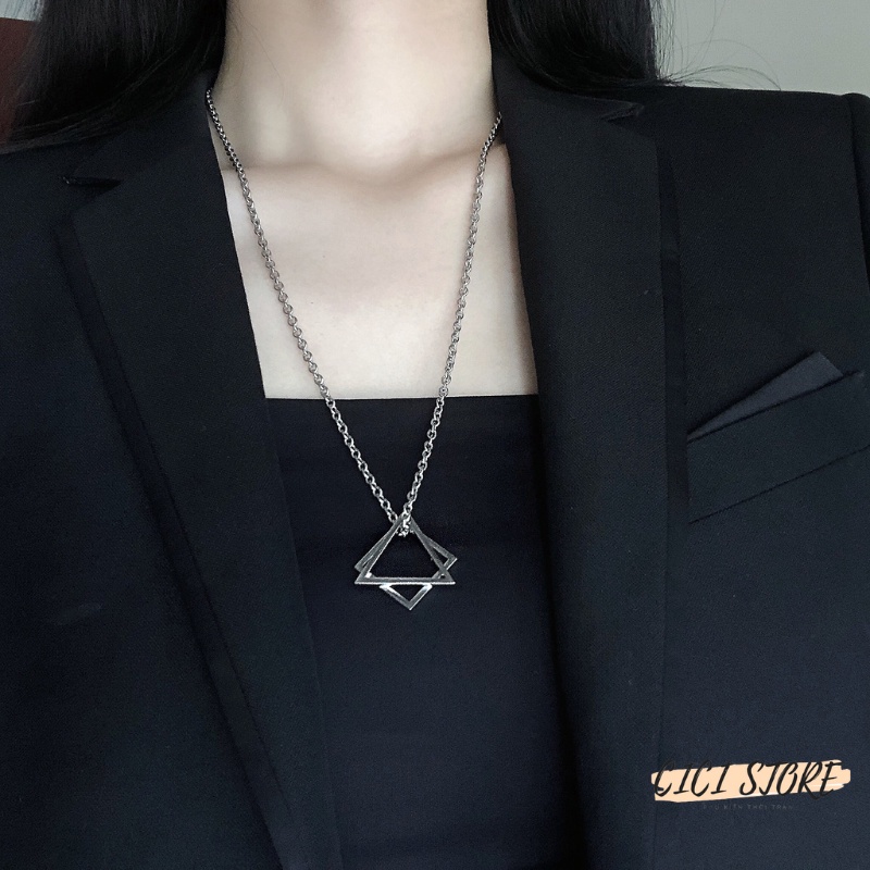 Dây Chuyền Vòng Cổ nam nữ Doe68 Titan Cao Cấp Không Gỉ Nam Nữ Mặt Tam Giác Vuông Cá Tính Cam Accessories