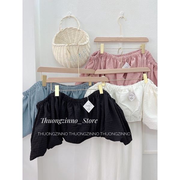 Áo croptop tay bồng to hàng Quảng Châu Áo trễ vai bo chun đẹp nhẹ nhàng (có video shop mặc mẫu)