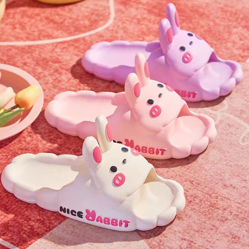 Dép quai ngang cho bé viền chữ hình thỏ má hồng cute hết nấc - TT444