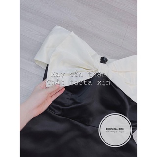 Đầm tafta đen nơ có cup ngực