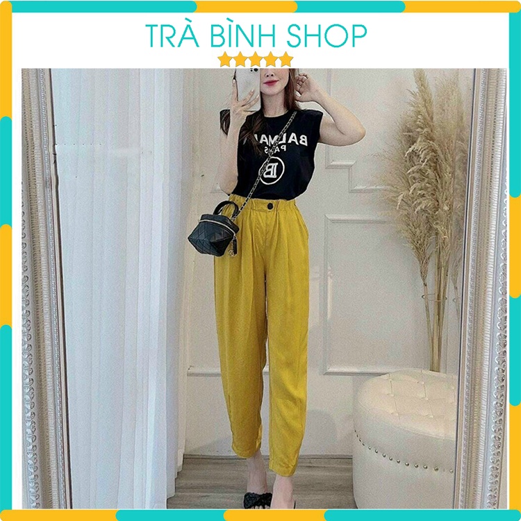 Quần Nữ Chất Đũi Cạp Chun Đính Cúc Chuẩn GU 3 Màu Cao Cấp