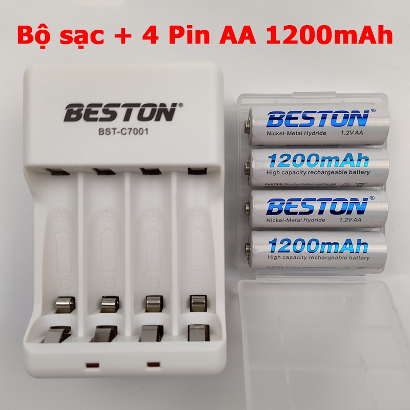 Combo 4 pin sạc Beston AA AAA pin NiMH kèm sạc pin mic không dây, điều khiển từ xa, đồ chơi trẻ em