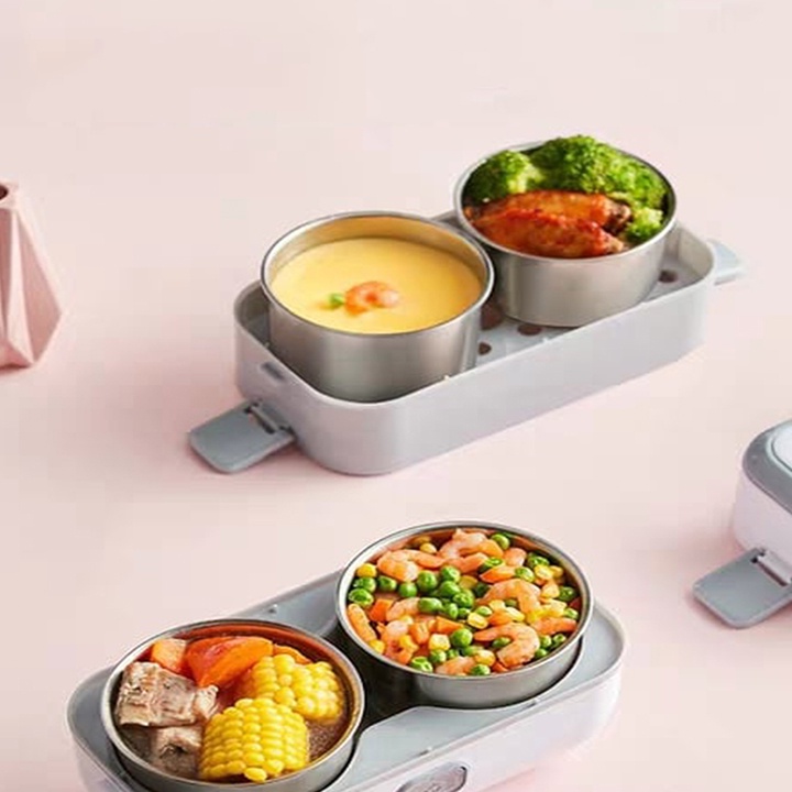 Hộp Cơm Cắm Điện Văn Phòng 2 Tầng 4 Bát Inox, Có Chức Năng Giữ Nhiệt, Hâm Nóng, Nấu Chín