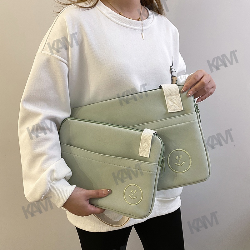 Túi Đựng Laptop Chống Sốc Thêu Họa Tiết Mặt Cười Cho iPad 9.7 / 10.2 / 12.9 Inch Ốp