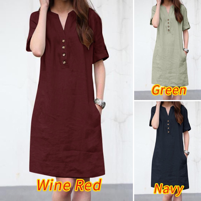 Đầm Zanzea tay lửng cổ chữ V màu trơn thời trang dành cho nữ