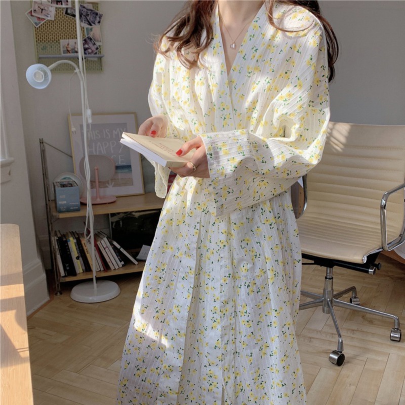 {Nightgown} Đầm Ngủ Kimono Dáng Dài Kiểu Nhật Bản Thời Trang Xuân Thu Mặc Ở Nhà Và Mùa Thu Cho Nữ Mặc Ở Nhà