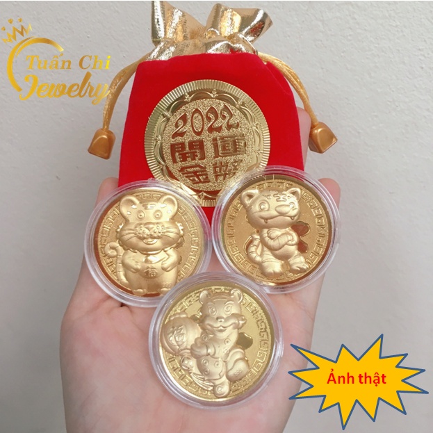 TẶNG TÚI NHUNG Đồng Xu May Mắn Hình Con Hổ Mạ Vàng Cao Cấp, Sang Trọng, Quà Tặng Ý Nghĩa Tết 2022[ LOẠI 1- SỈ GIÁ TỐT]