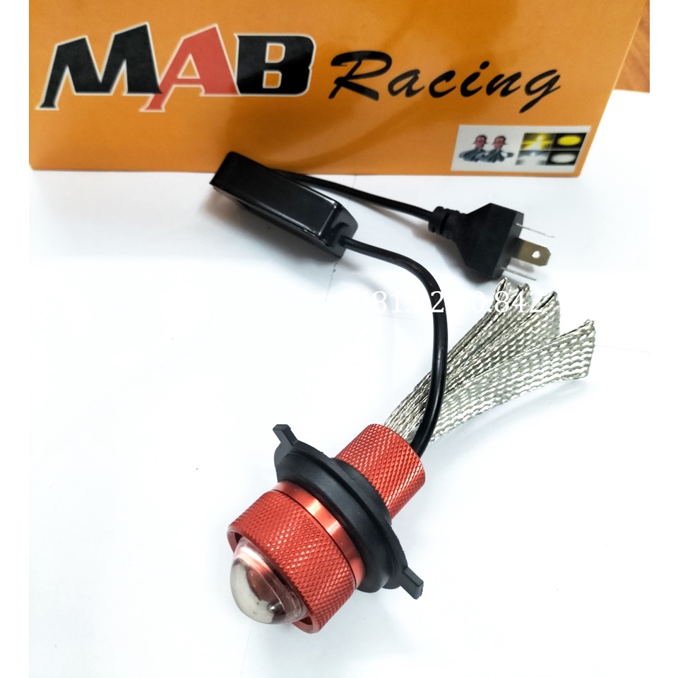 Đèn pha Led bi cầu đuôi công tản nhiệt MA Racing cốt vàng pha trắng