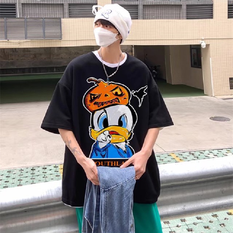 Áo Thun Tay Ngắn Dáng Rộng In Họa Tiết Hoạt Hình Phong Cách Hip Hop Nhật Bản Thời Trang Mùa Hè Cho Nam Và Nữ M-8XL