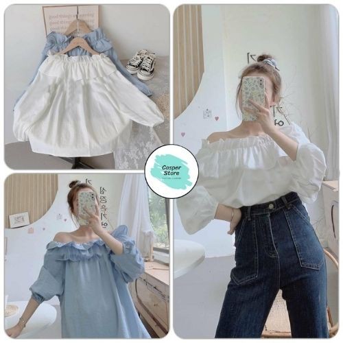 Áo Trễ Vai bèo Tay Lửng Nữ ⚡ Casper.Store | FREESHIP | ⚡ Áo hở vai cạp chụn tay, chun vai dáng suông bánh bèo