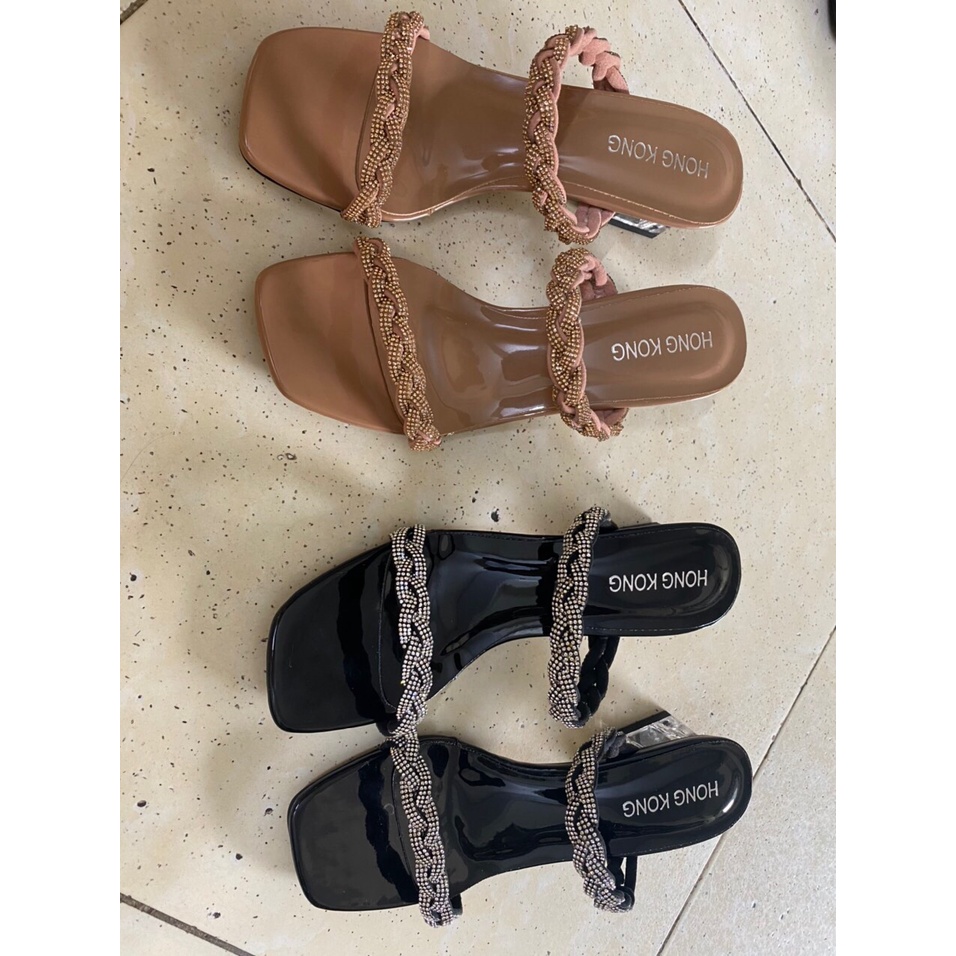 Giày cao gót quai xoàn thắt bím gót tam giác 5p, Sandal quai xoàn thắt bím siêu đẹp