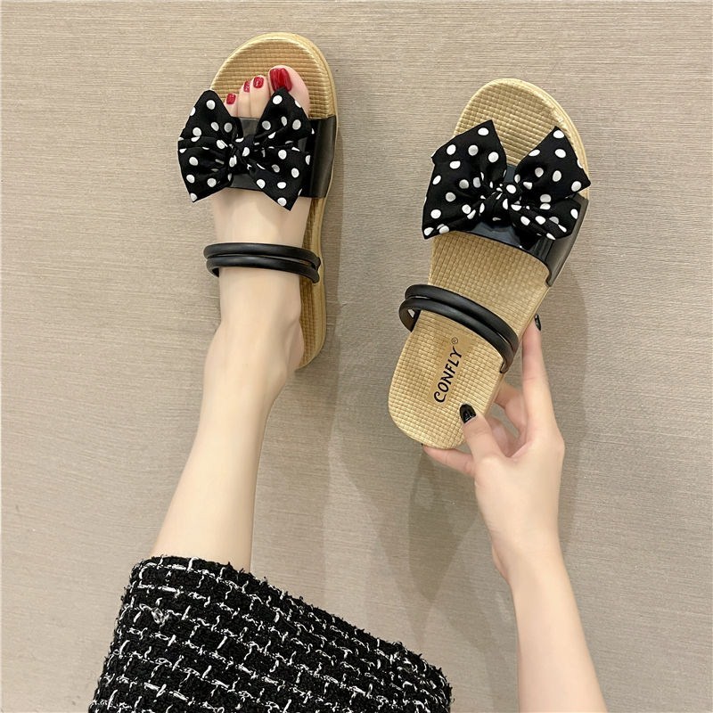 Dép sandal nữ gắn nơ xinh xắn thời trang