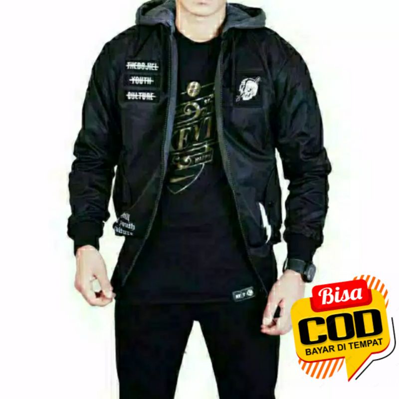 (Mới) Áo Khoác BOMBER Có Mũ Trùm Đầu Đầu Lâu Cao Cấp BOJIEL
