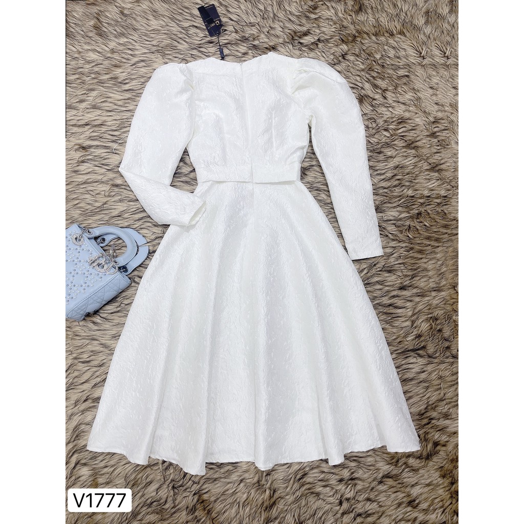 Váy trắng ngà  xòe cao cấp thiết kế V1777 - Đẹp Shop DVC - Kèm ảnh thật trải sàn do shop tự chụp | BigBuy360 - bigbuy360.vn