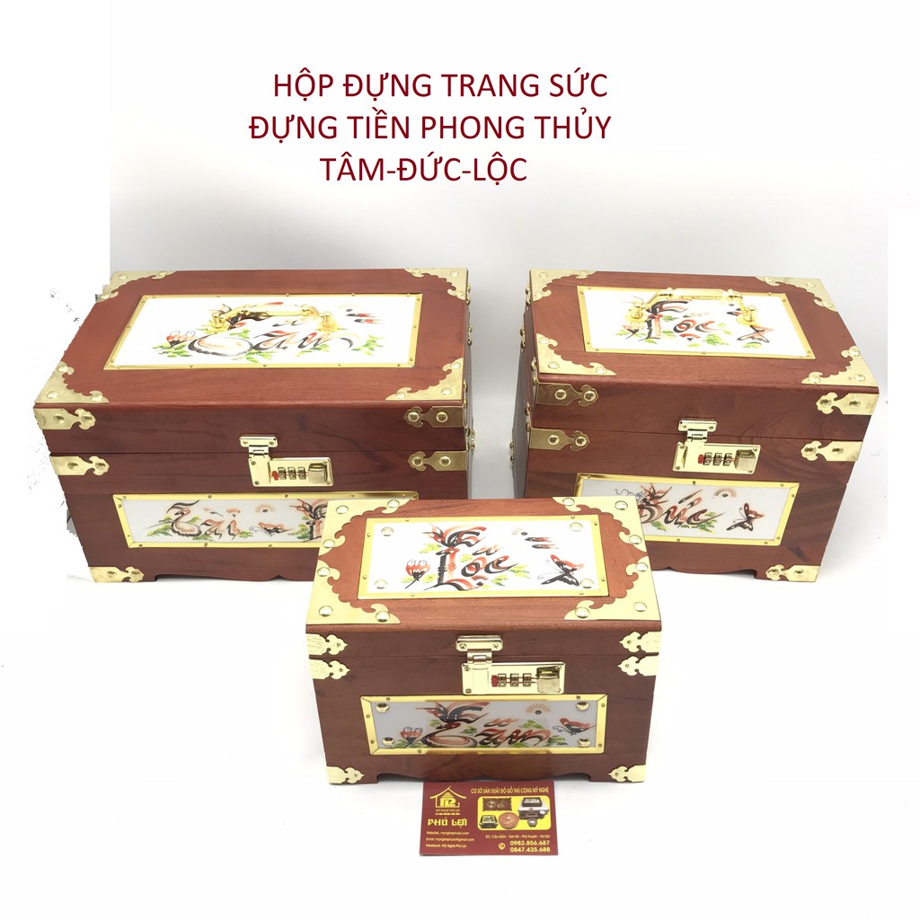 Hộp đựng tiền phong thủy chữ thư pháp gỗ hương