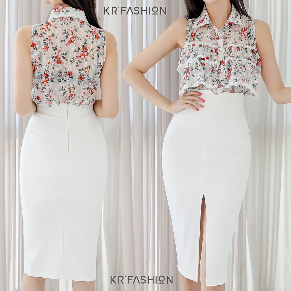 Chân váy công sở bút chì eo cao, xẻ trước - SK231 KRfashion Cao Cấp Vải Co Dãn tốt , váy 2 lớp may kỹ đẹp, Mặc tôn dáng