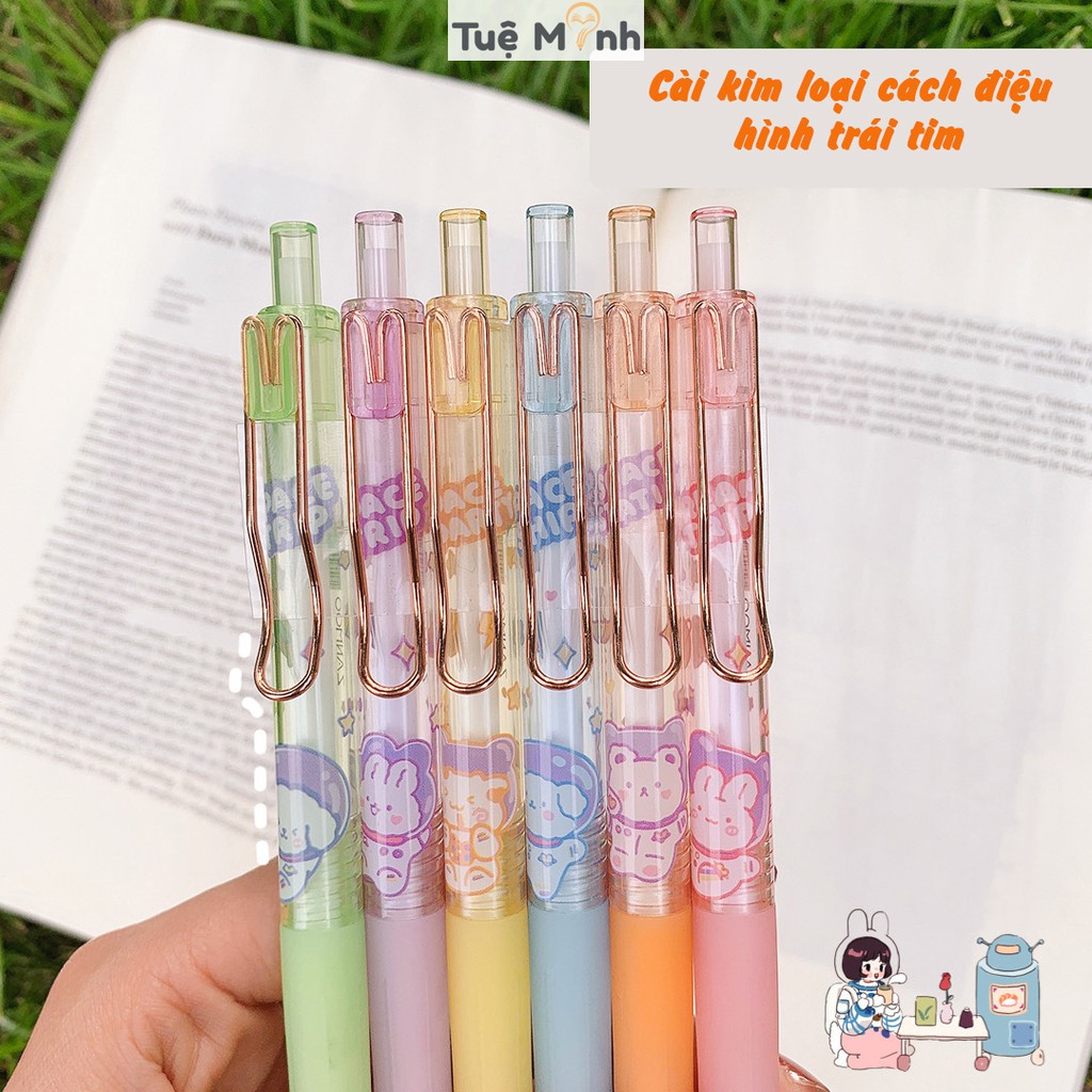 Bút gel bấm cài kim loại mực đen 0.5mm hoạt hình B36 xinh xắn