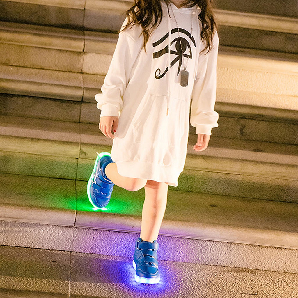 Giày Sneaker Có Đèn LED Nhấp Nháy Màu Xanh Dương 25 Cho Bé Trai &amp; Gái