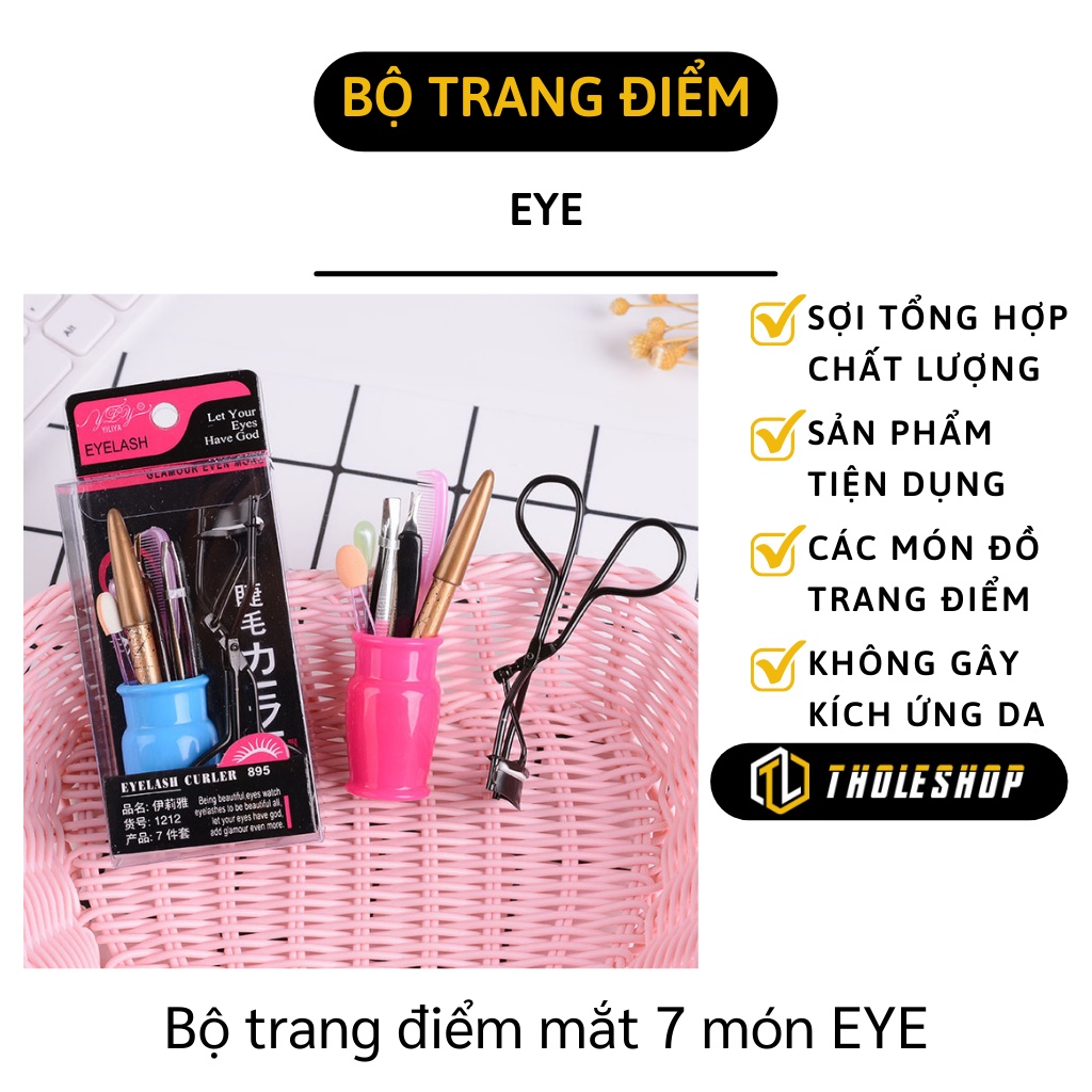 Bộ Trang Điểm Mắt - Combo 7 Món Makeup Mắt Gồm Kẹp Mi + Tán Phấn + Kẻ Lông Mày..9609