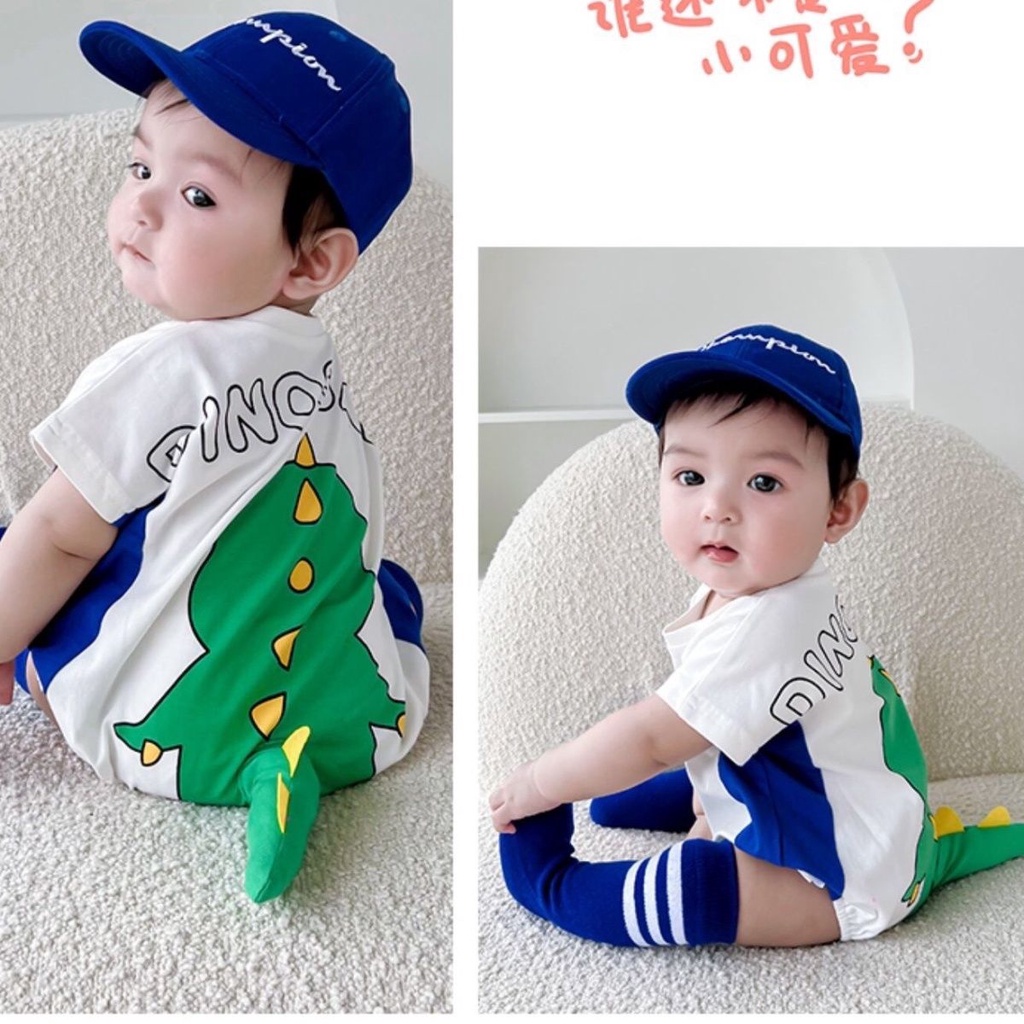Bộ Áo Liền Quần Tay Ngắn Chất Cotton Mỏng Nhẹ In Họa Tiết Hoạt Hình Khủng Long/ Gấu Trúc Dễ Thương Cho Bé Sơ Sinh