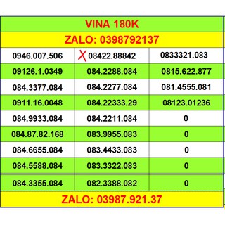 Sim Vina 10 số 4G SỐ ĐẸP LẶP ĐỒNG GIÁ 180K