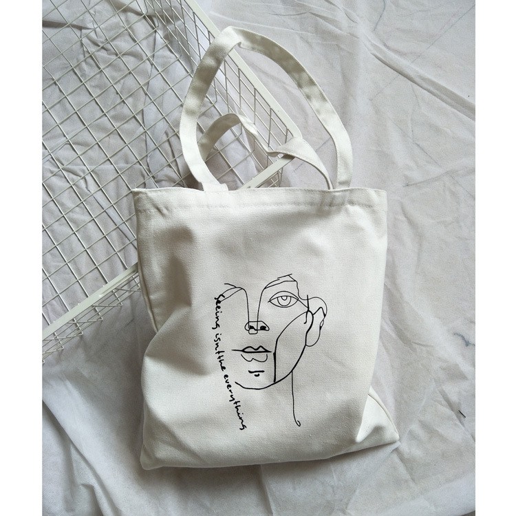 [Hàng Chất Lượng]Túi tote vải canvas mềm đi học đi làm cho nữ đeo vai hình mặt người Hot Trend có khóa miêng tiện dụng