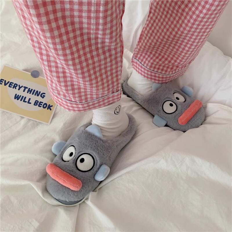 Dép bông đi trong nhà chống trượt giữ ấm mùa đông hình hoạt hình dễ thương phong cách Hàn Quốc kèm ảnh thật