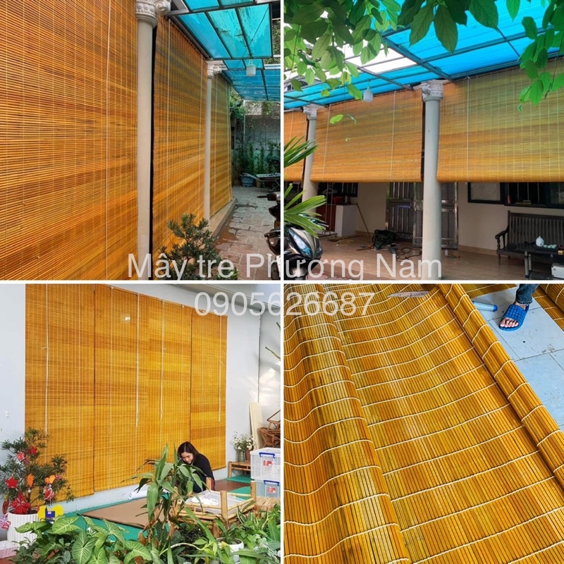 Mành trúc sơn vàng nan 1 cm chất lượng cao- Mây tre Phương Nam
