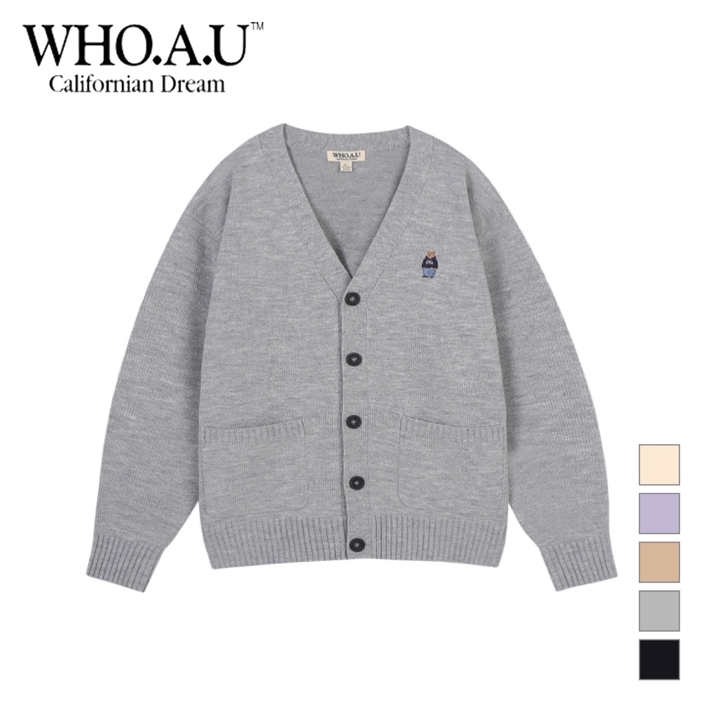 Áo khoác len cardigan WHOAU WHCKBB813U cổ chữ V họa tiết gấu Steve thời trang