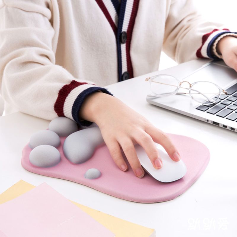 Miếng lót chuột kê cổ tay làm từ silicon họa tiết dấu chân mèo chống trượt dành cho pc laptop máy tính văn phòng