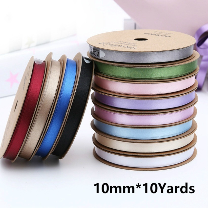 Cuộn dây ruy băng hai mặt 10mmx10Yards bằng Polyester Satin dùng trang trí bánh/ gói quà thủ công diy kiểu Hàn Quốc