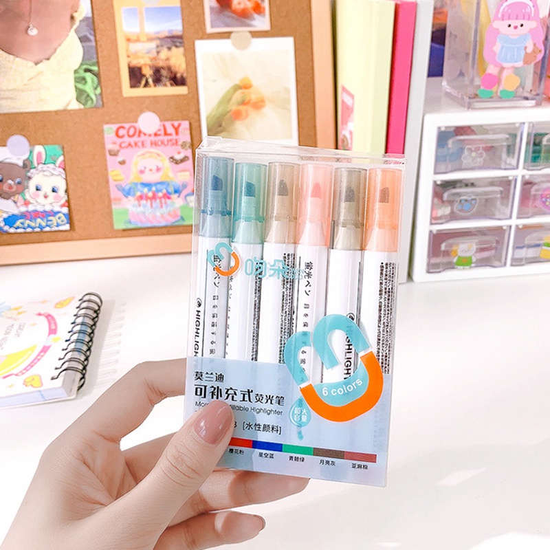 Set 6 bút lông đánh dấu màu sắc khác nhau đầu mềm đa năng tiện lợi