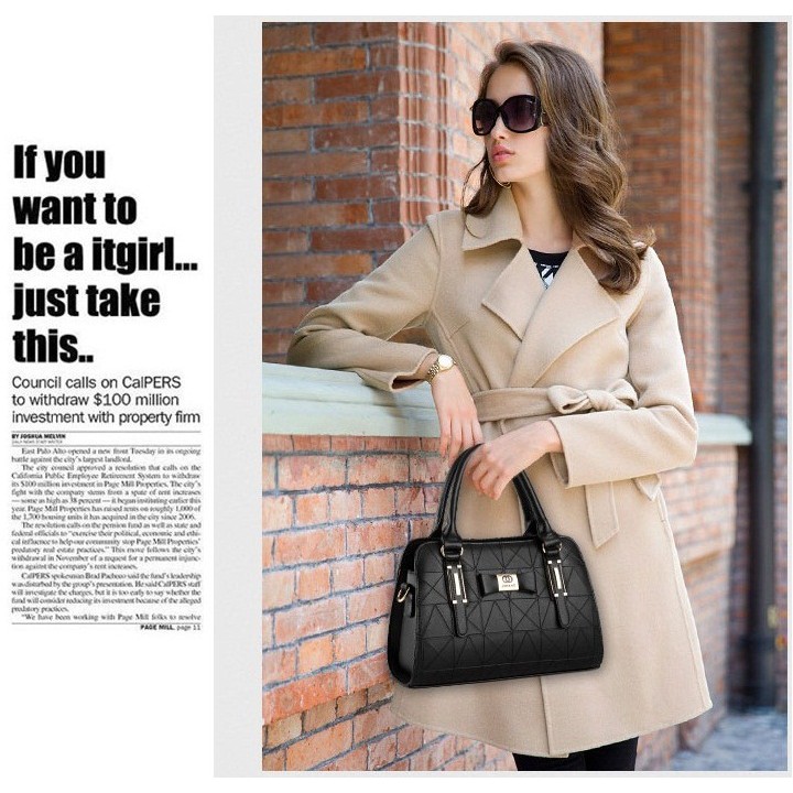 Túi Xách OHANEL Cầm Tay Da Trơn Màu Đen