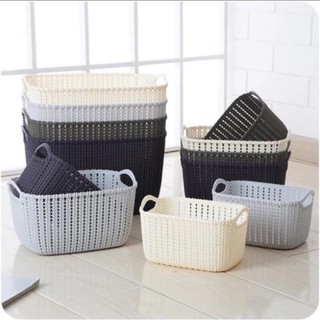 Rổ nhựa Hàn Quốc đan mây có quai cầm,sọt đựng quần áo