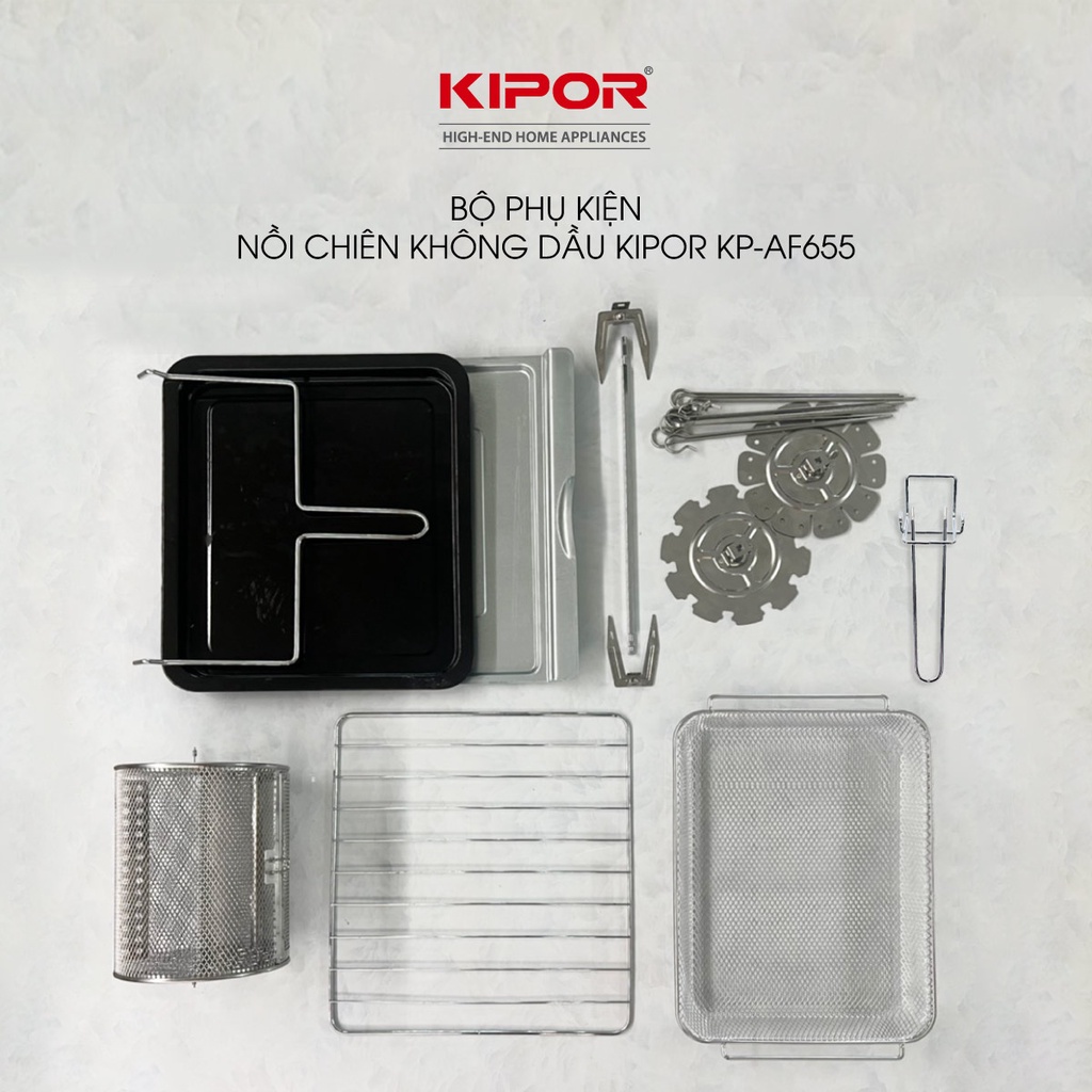 Nồi chiên không dầu KIPOR KP-AF655-24L-Nướng 2 mặt trên dưới RAPID AIR đối lưu-Thân inox304-Bảo hành tại nhà 12 tháng