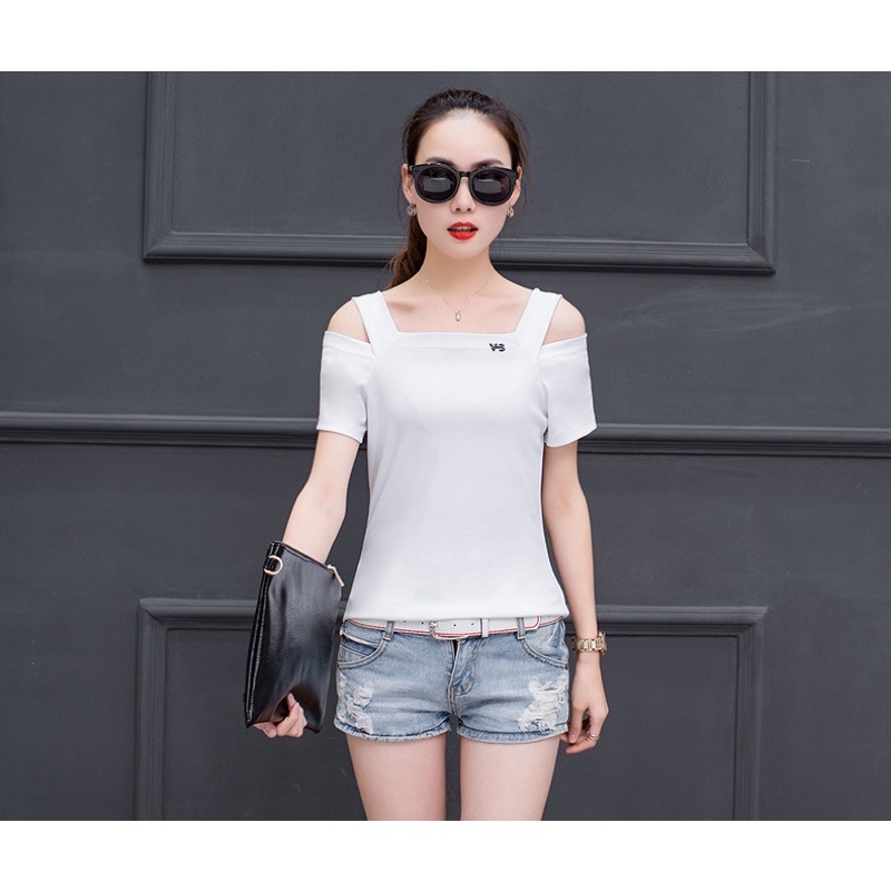 Áo thun nữ cắt vai chất thun mát siêu co giãn đủ size từ S-XXL