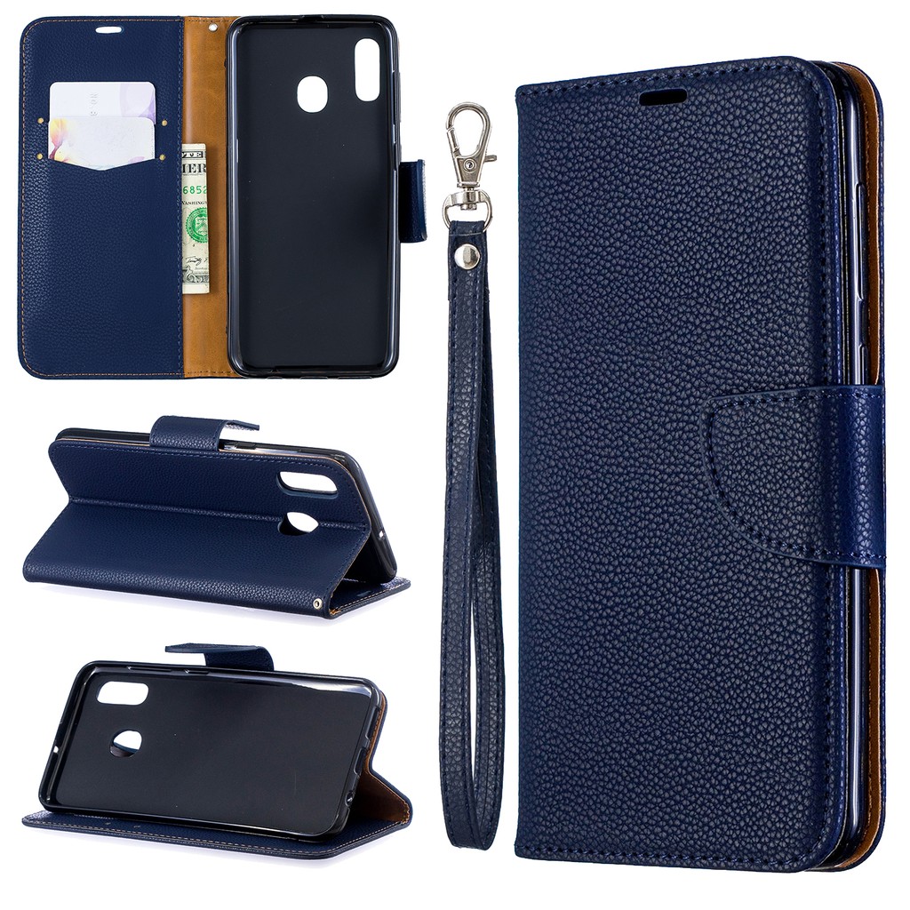 Casing Samsung Galaxy A20 A30 A20E A20S lychee pattern solid color leather phone case