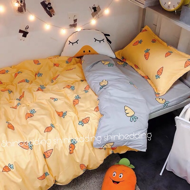 Set Chăn Ga Cà Rốt Vàng Cotton Poly Mềm Mại Thoáng Mát Bao Chất Cực Đẹp (Shinbedding.shop)