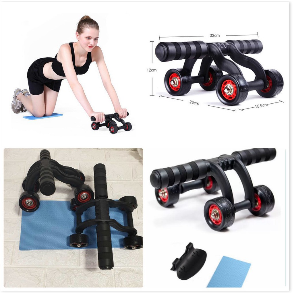 Con lăn tập bụng 4 bánh cao cấp, có miếng chặn , Máy tập cơ bụng con lăng bánh xe tập thể dục nam nữ