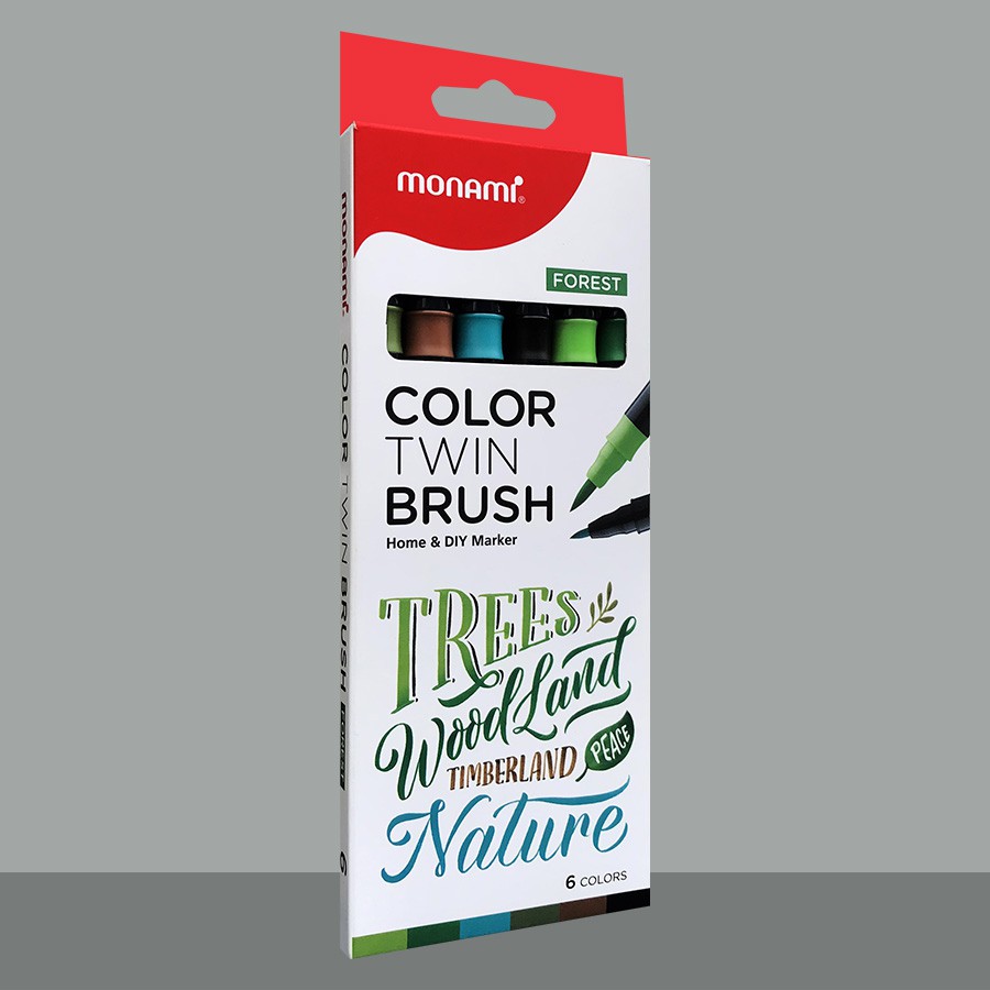 Bút Màu 2 đầu Monami Color Twin Brush Hộp 6 Màu - Màu FOREST (Thái Lan)